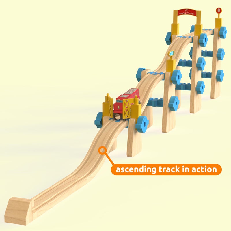ORBRIUM Premium Wooden Train Ascending Tracks, Pack of 8 Wooden Train Tracks Accessories for Toy Train Set Compatible with All Major Railways Thomas, Brio, IKEA, Melissa and Doug - Image 3